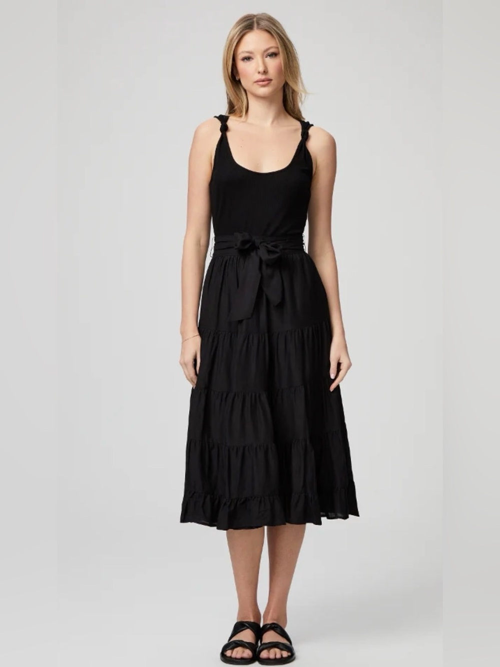 Paige Samosa Dress Size 10 - Black Sleeveless Tiered Midi Dress